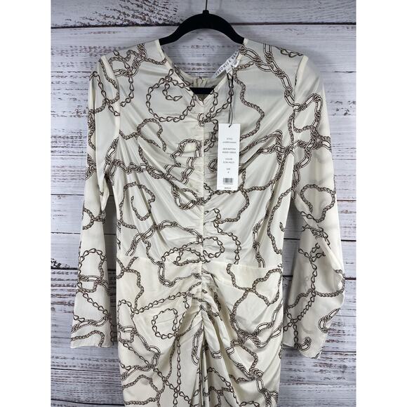 Veronica Beard Kersey Dress Womens 8 White Chain Ruched Silk Long Sleeve Midi - Picture 8 of 13